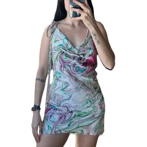 Princess Polly Marble Print Mini Dress Tie Strap Cowl Neck Size - Size S